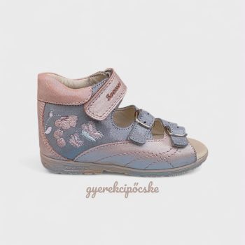 Szamos Kölyök szupinált kislány bőr szandál ezüst-rózsaszín pillangó hímzéssel
