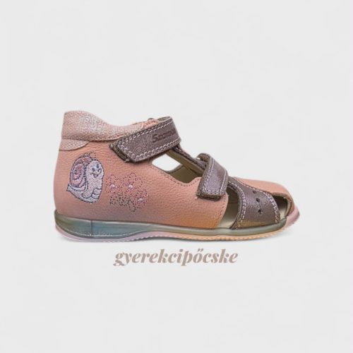 Szamos Kölyök lány bőr szandál - Mályva/Rosegold, csigás hímzéssel