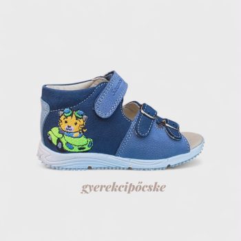 Szamos Kölyök kék fiú szandál autós tigrises mintával és krémfehér talppal