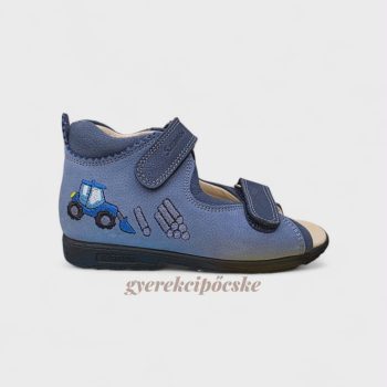   Szamos Kölyök szupinált fiú bőr szandál - Világoskék/Sötétkék traktoros hímzéssel