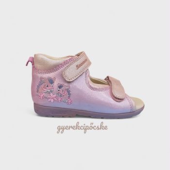Szamos Kölyök szupinált kislány bőr szandál pink-púder színben hímzett állatfigurákkal