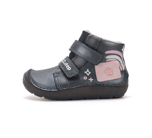 D.D.Step barefoot kislány őszi bélelt bőr cipő – fekete / Sun Reactive & fluoreszkáló (A116-62403B)