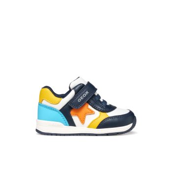 Geox Rishon Baby kisfiú sportcipő fehér és sötétkék színben, narancssárga csillaggal.