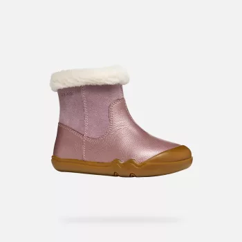   Geox Steppieup kislány barefoot bőr átmeneti bakancs – világos szilva / púder (szőrmés szárral)