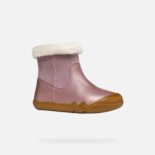 Geox Steppieup kislány barefoot bőr átmeneti bakancs – világos szilva / púder (szőrmés szárral)