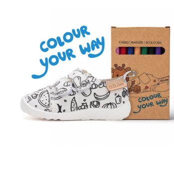   D.D.Step "Colour Your Way" gyümölcsök és zöldségek mintás barefoot gyerek szobacipő és vászoncipő + textilfilcek (C086-71353)