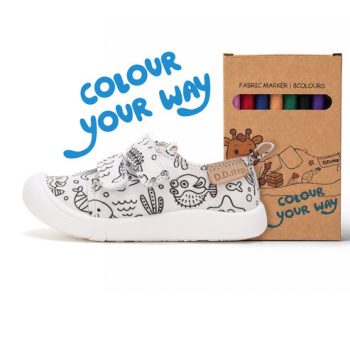   D.D.Step "Colour Your Way" tengeri világ mintás kifesthető kislány/kisfiú vászoncipő + textilfilcek (C100-71174A)
