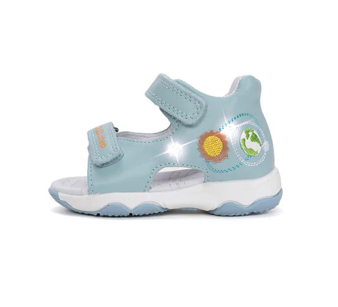 D.D.Step G064-61462B világoskék kisfiú világító szandál hímzett nap és föld mintával