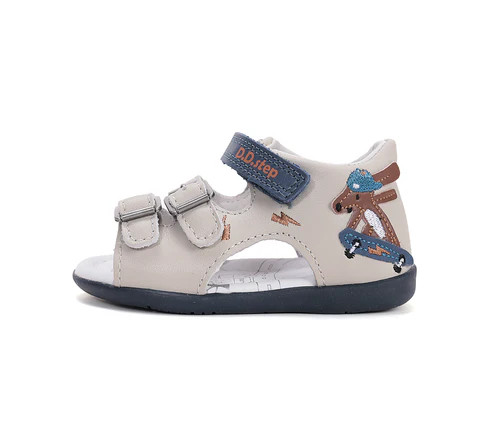 D.D.Step G061-229B kisfiú bőr szandál gördeszkás kutyus mintával szürke-kék színben