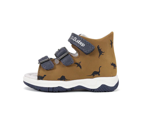 D.D.Step G103-61129A kisfiú dinoszauruszos kék mustár bőr szandál