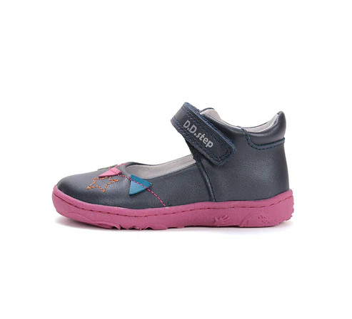 D.D.Step H077-61951 barefoot kislány sötétkék bőr cipő színes csillagokkal és pink talppal