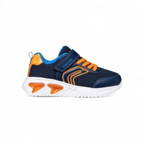 Geox Assister Boy kisfiú sportcipő világító talppal, sötétkék-narancssárga színben