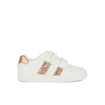 Geox Eclyper fehér lányka sportcipő rozéarany csillogó díszítéssel és dupla tépőzárral