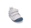 D.D.Step kisfiú bőr első lépés cipő S015-61472B világosszürke színben sötétkék talppal és Bear feliratos maci mintával