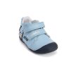 D.D.Step kisfiú bőr első lépés cipő S015-61472 világoskék színben sötétkék orrvédővel és maci mintával