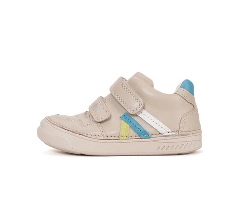D.D.Step kisfiú bőr cipő S040-61252 bézs színben kék és sárga csíkokkal