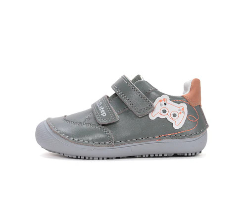 D.D.Step kisfiú barefoot cipő S063-61460 szürke bőr fehér játékkonzol hímzéssel