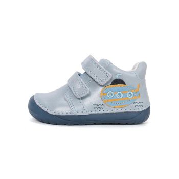 D.D.Step kisfiú barefoot bőr cipő S070-61420B kék színben sárga tengeralattjáró mintával