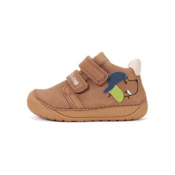 D.D.Step kisfiú barefoot bőr cipő S070-61533 barna színben sapkás kutya mintával