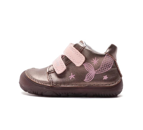 D.D.Step kislány barefoot bőr zárt cipő – barna / zöld (hableány mintás, világító talpú)